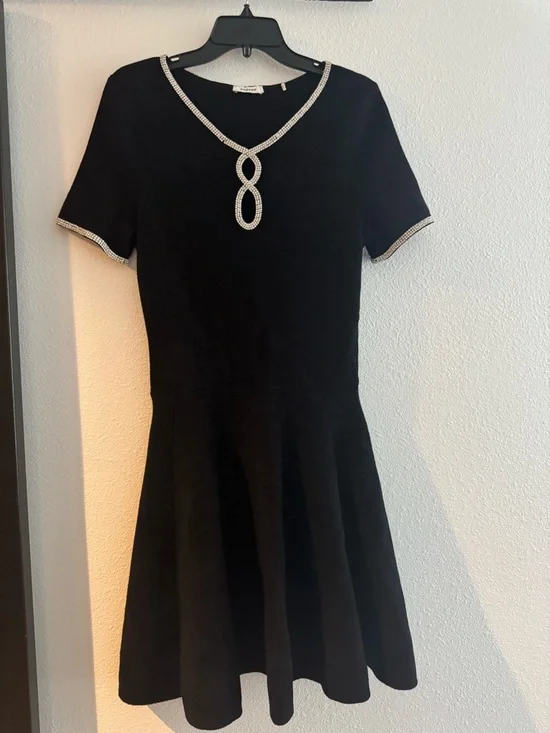 NWT Women's Black Crystal-Embellished Cutout Velvet Mini Dress size 40 stretchy - Picture 3 of 12